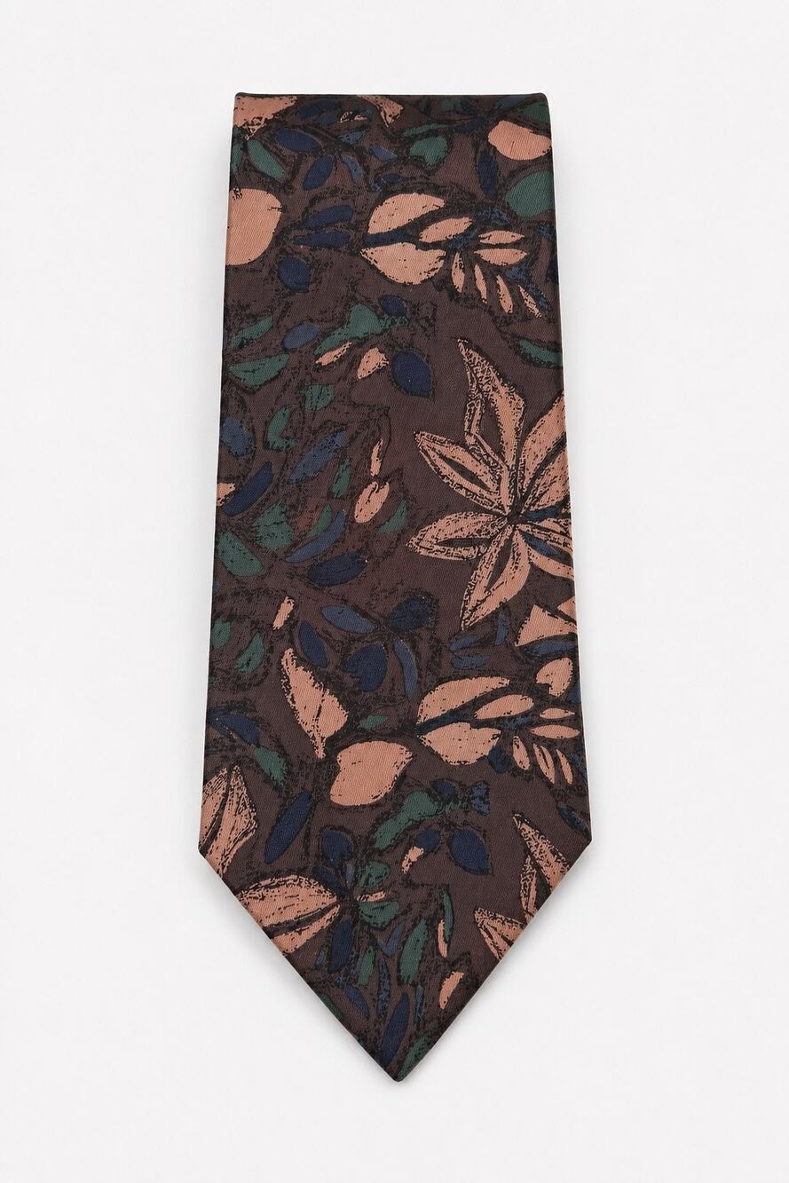Oscar de la Renta Floral Silk Neck Tie – Brown Botanical Print
